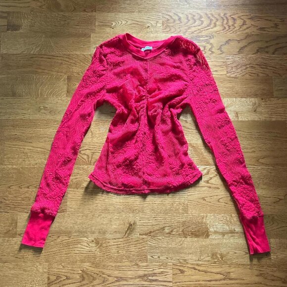 Free People Tops - Free People Intimately Women's Red Shirt Lace Mesh Long Sleeve Top XS Sheer